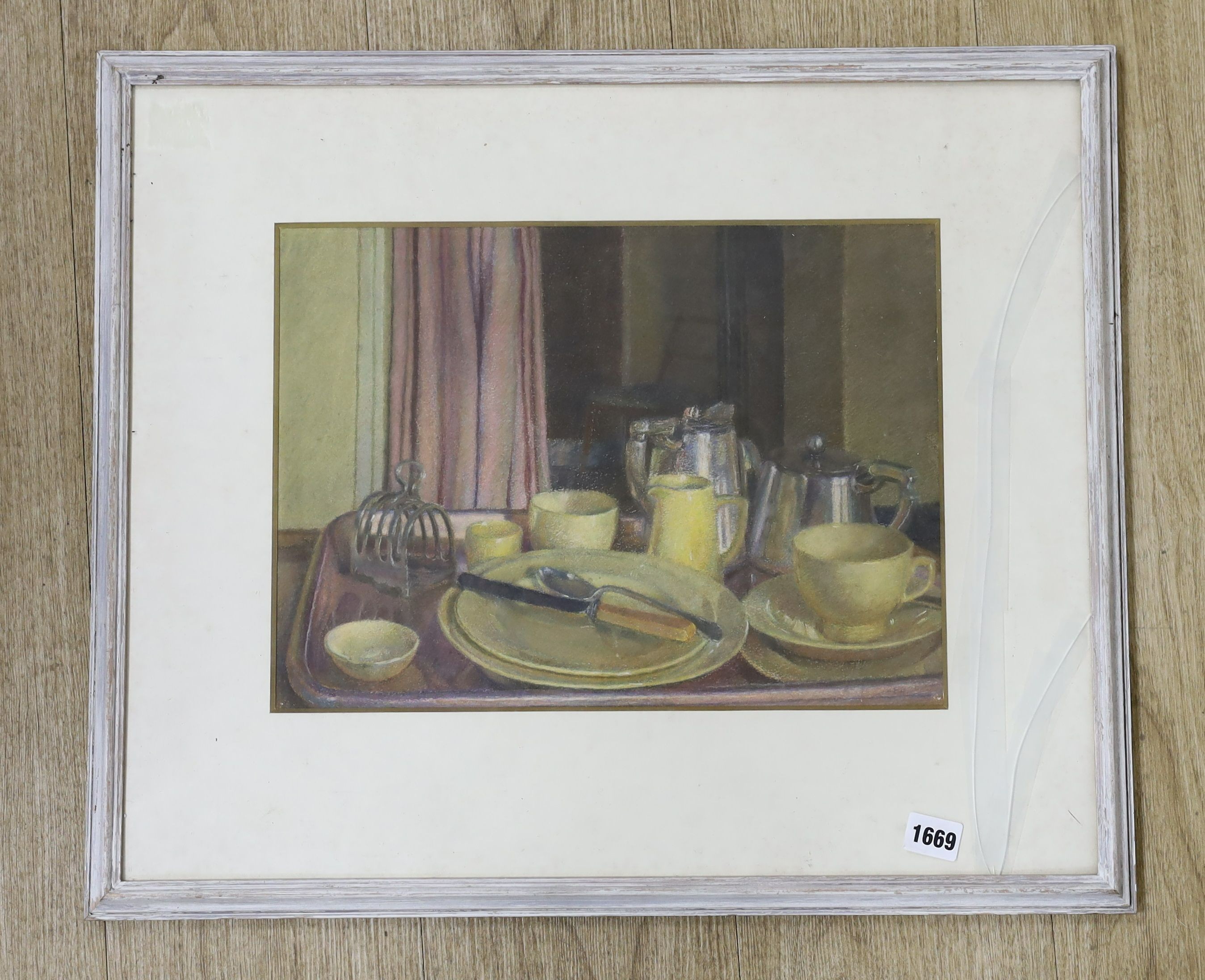 Hilda Carline (1889-1950), pastel, Breakfast table still life, 28 x 38cm